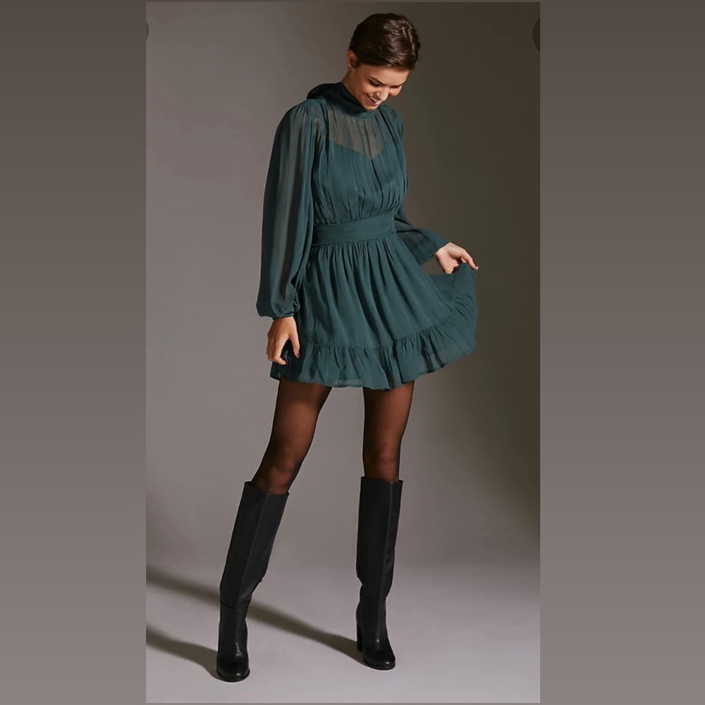 Anthropologie Let Me Be Mock Neck Sheer Mini Dress